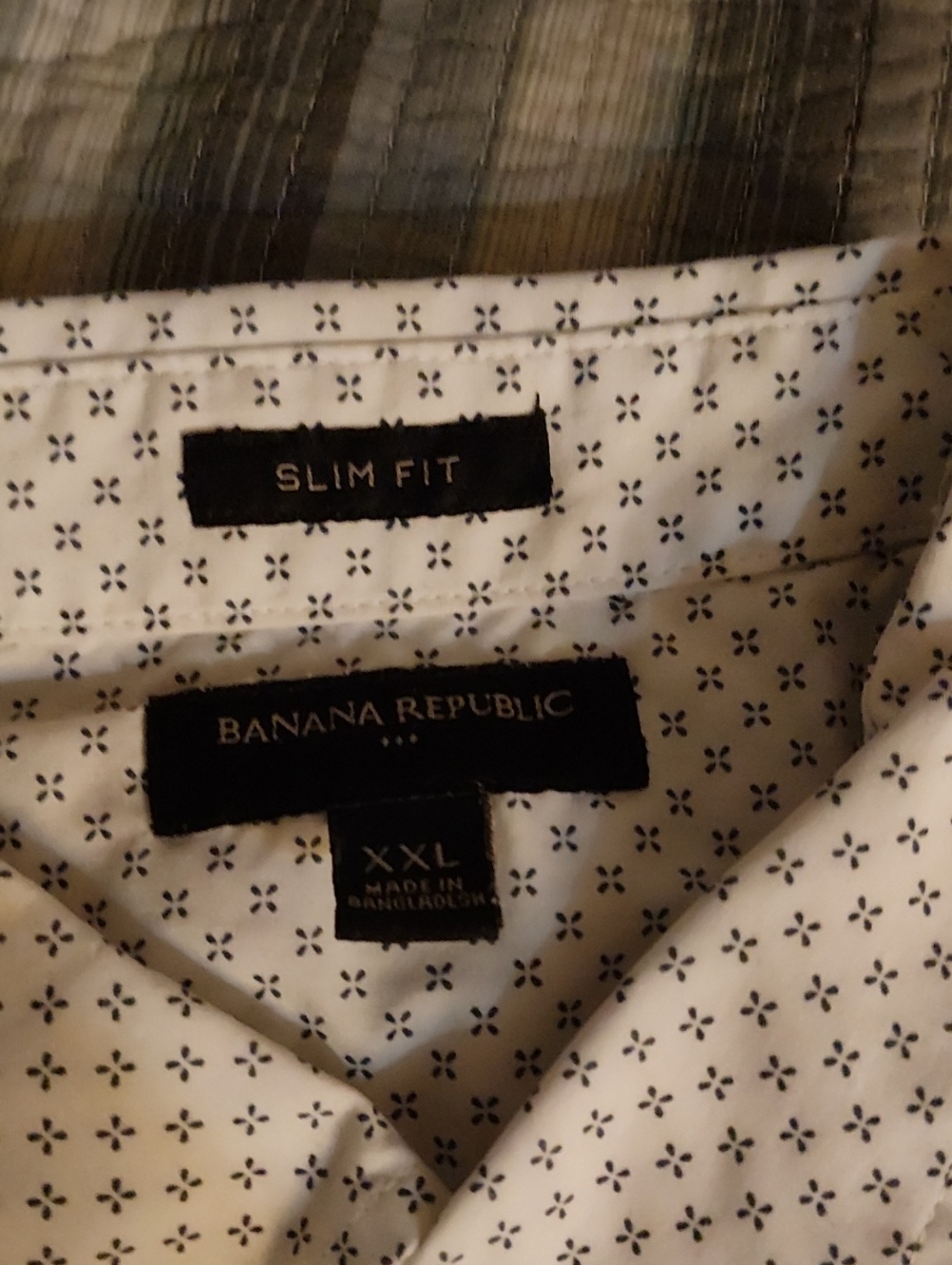 Banana Republic White Shirt with Navy Micro Motif